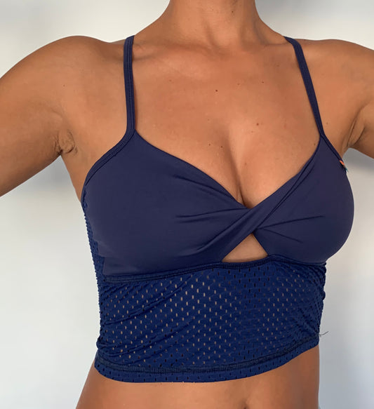 BODY CROP TOP Navy Blue with Mesh