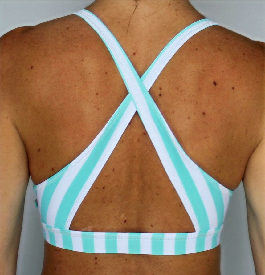 Teal Stripe Yoga Bra