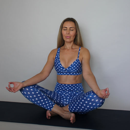 Blue Polka Dots Yoga Bra